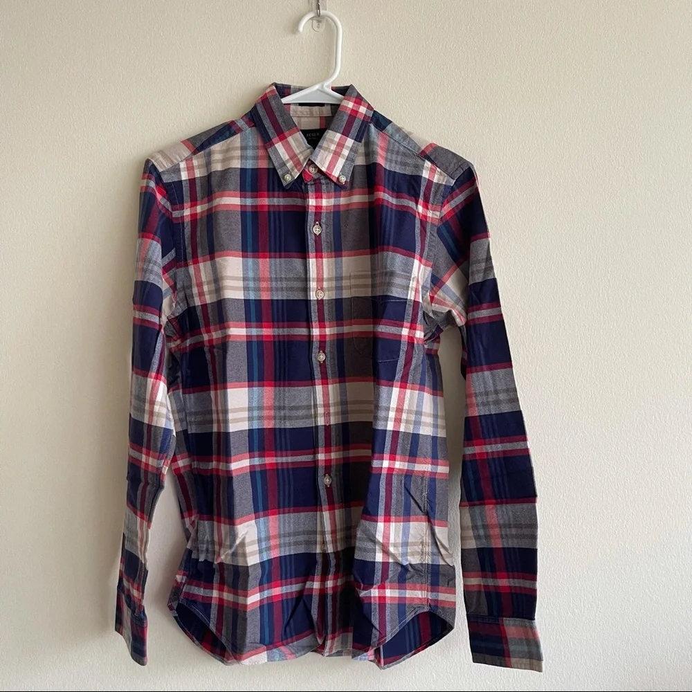 J Crew Red And Blue Flannel Long Sleeve Workshirt (Slim)
